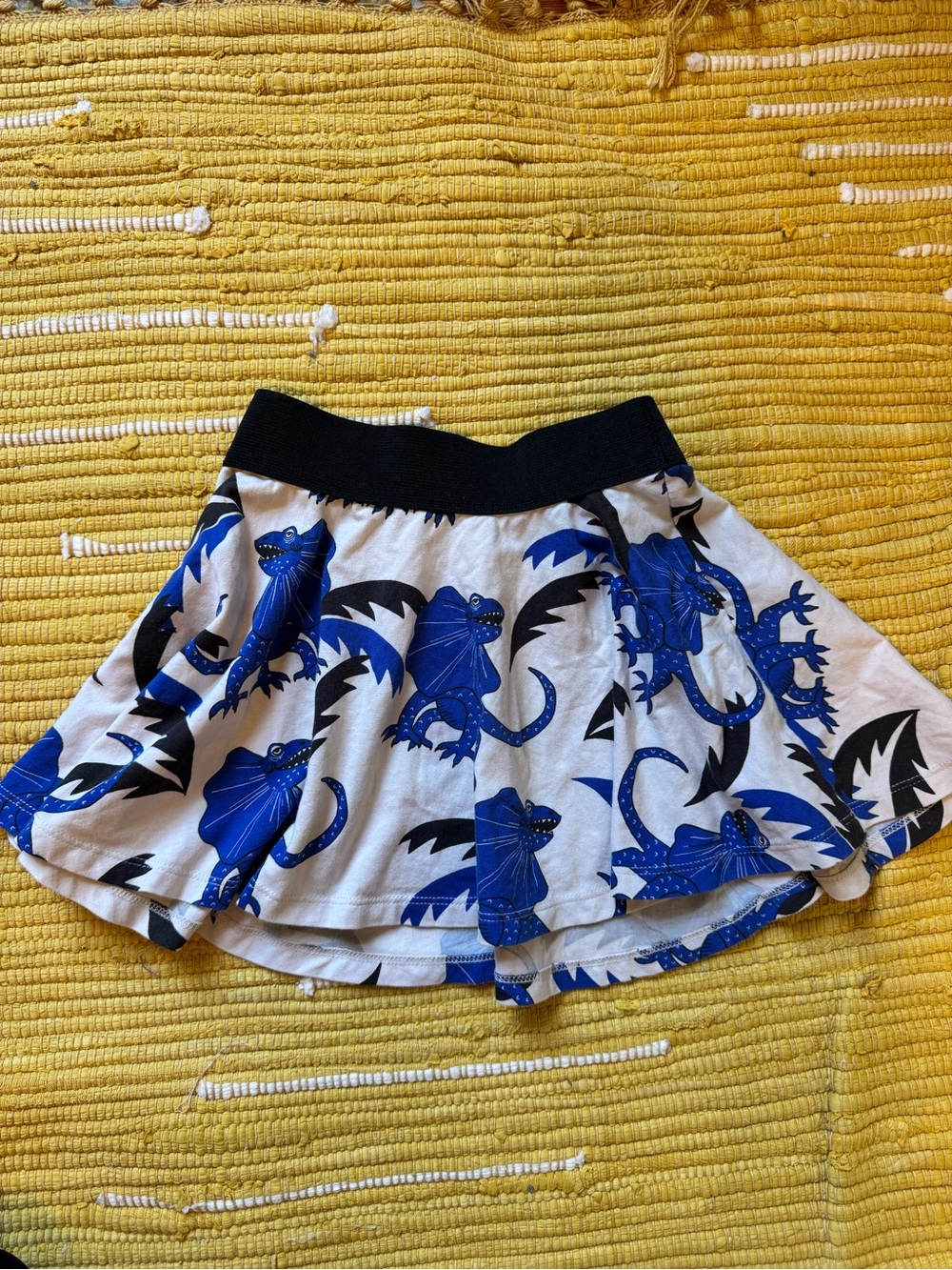 Mini Rodini White Skater Skirt with Blue Dragon Print and Black Waistband